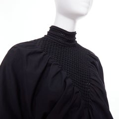 FENDI 2019 Tribute black smocked embroidered eyelet balloon sleeve dress IT38 S