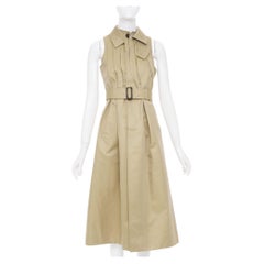 SACAI 2024 Runway sleeveless asymmetric khaki cotton blend trench dress JP1 S