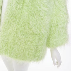 DRIES VAN NOTEN light green fuzzy mohair wool collarless loose open knit coat S