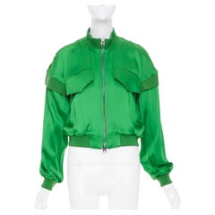 TOM FORD kelly green satin panel long sleeve zip up cropped bomber jacket FR36 S
