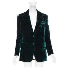 TOM FORD peak lapel 2 button textured emerald green velvet blazer jacket FR36 S