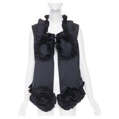 YVES SAINT LAURENT 2010 Runway black pleated ruffle floral collar vest FR36 S