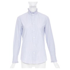CELINE 2021 striped ruffle mock neck cotton casual button down blouse shirt FR38