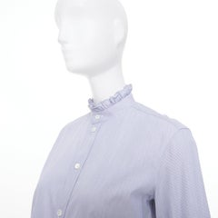CELINE 2021 striped ruffle mock neck cotton casual button down blouse shirt FR38