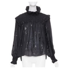 SAINT LAURENT 2021 Runway fil coupe metallic lurex silk blend blouse FR 36 S