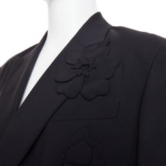 VALENTINO black floral applique double breasted virgin wool blazer jacket IT46 S