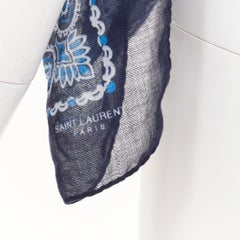 SAINT LAURENT 2016 Runway Surf Sound navy blue paisley cashmere silk wrap scarf