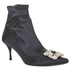 ROGER VIVIER Flower Strass silk satin crystal buckle sock booties EU40 US10