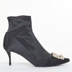 ROGER VIVIER Flower Strass silk satin crystal buckle sock booties EU40 US10