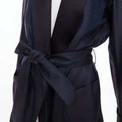 LA PERLA navy textured chevron jacquard silk satin shawl lapel smoking jacket