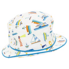 HERMES BABY 2022 boat print blue white cotton linen headwear baby hat 48cm