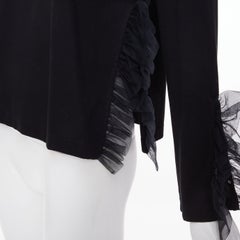 NOIR KEI NINOMIYA 2022 black cotton tulle ruffle trim side cutout blouse shirt M