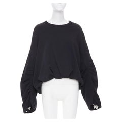 DRIES VAN NOTEN 2023 Hannett black ruched draped bubble hem cotton sweatshirt M