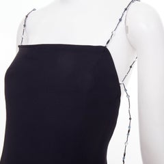 EMPORIO ARMANI Vintage beaded strap square neck sheath slip mini dress IT38 XS