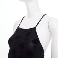 EMPORIO ARMANI Vintage-Slipdress aus schwarzem, mit Blumenmustern bedrucktem Flock-Samt-Jacquard, IT38 XS