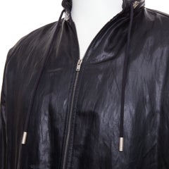 SAINT LAURENT 2018 crinkled coated drawstring zip up blouson jacket FR 46 S