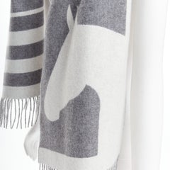 HERMES 100% cashmere abstract horse head fringe wool scarf