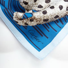 CARTIER 100% Seide blau grau panther leopard ring print quadratisch schal
