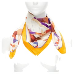 HERMES 100% soie Un Amour De Cheval imprimé jaune violet écharpe