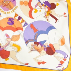 HERMES 100% soie Un Amour De Cheval imprimé jaune violet écharpe