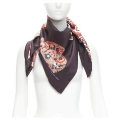 HERMES 100% silk Sulfures Press Papier dark floral print scarf