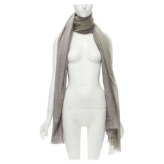 HERMES cashmere silk blend grey beige 4-tone colorblock frayed oversized scarf
