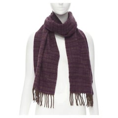 MAX MARA 100% Kaschmir braun lila gewebt Fransenschal mit Quasten