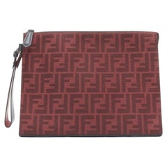 FENDI Zucca FF monogram red canvas black leather zip clutch bag