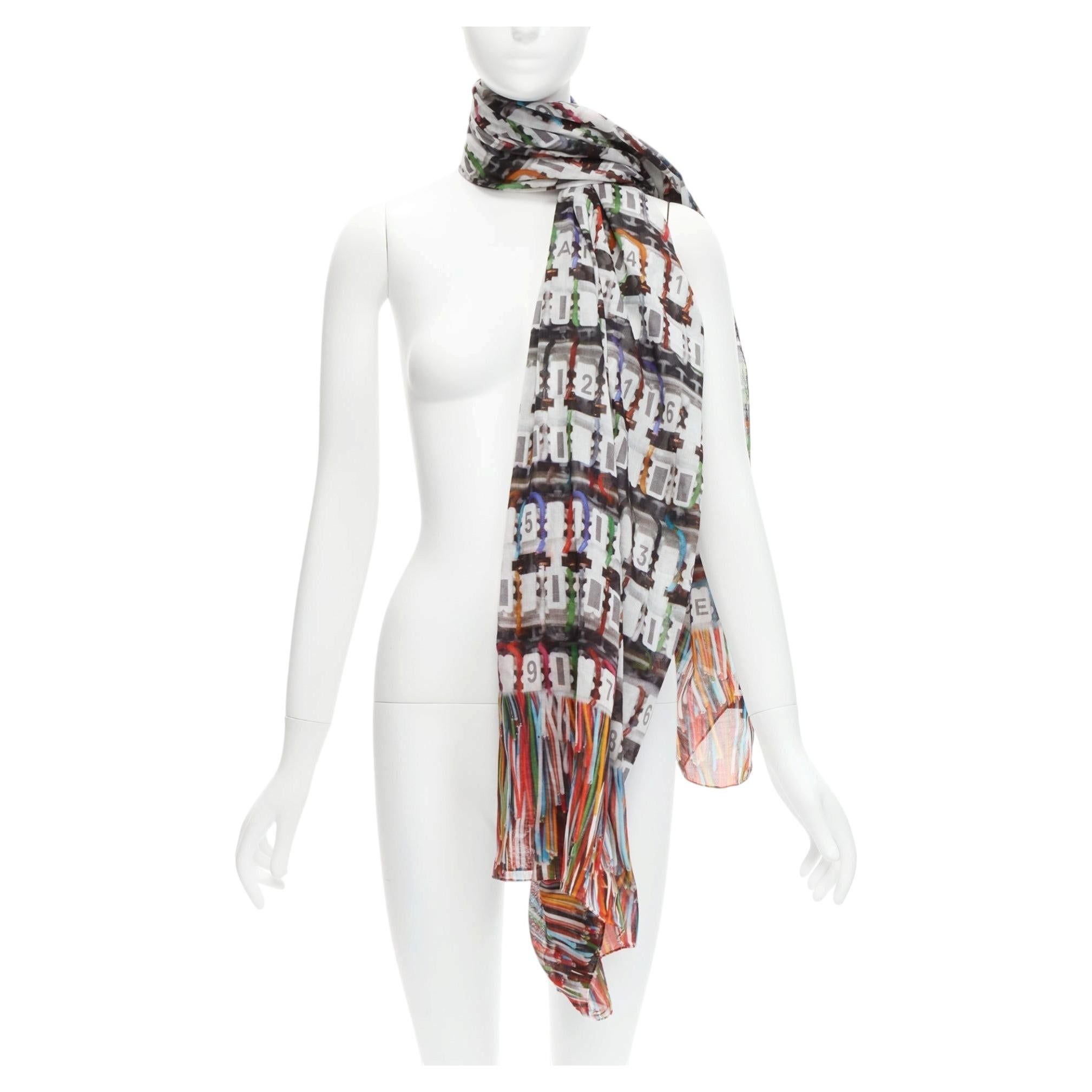 Pre-owned Karl Lagerfeld Chanel Multicolor 100% Cotton Cc Logo Data Centre Number Print Scarf In Gray