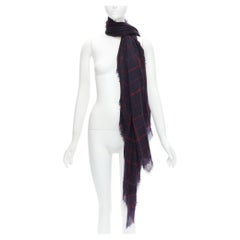 CHANEL black red CC logo diamond quilt print soft warm raw edge scarf