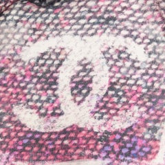 CHANEL 100% cashmere purple black CC oversized tweed texture print scarf