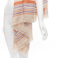 Sciarpa con frange ETRO Home Collectional 100% lana merino beige a strisce con logo