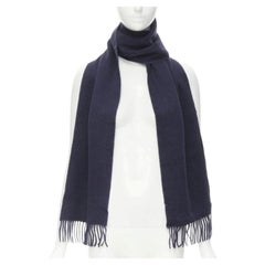 PRINGLE OF SCOTLAND 100% cashmere navy blue tassel fringe scarf