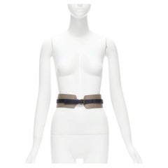 MAISON BOINET brown navy double cowhide leather gold buckle waist belt 70cm