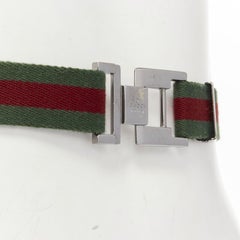 GUCCI Vintage Y2K silver ruthenium GG square buckle red green web belt
