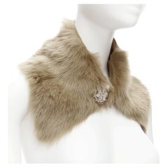 SIMONE ROCHA brown genuine fur leather clear bead embellished collar