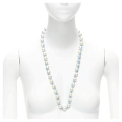 LANVIN ALBER ELBAZ cream pearl blue silk ribbon wrap long necklace
