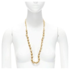 LANVIN ALBER ELBAZ gold silk ribbon cream pearl wrap long necklace