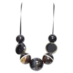 MARNI black khaki acrylic giant balls tie ribbon statement necklace