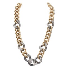 LANVIN gold bronze crystal embellished giant curb necklace