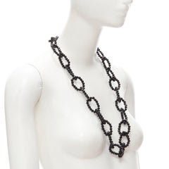 LEE ANGEL black beads loop chain long oversized statement necklace