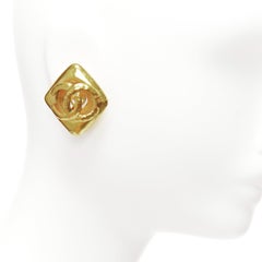 CHANEL Collection 29 Vintage gold oversized CC logo trapezium clip on earrings