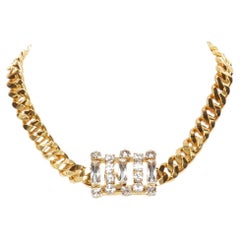 TOGA ARCHIVES clear crystal jewel gold metal bar chain necklace