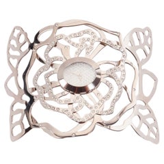 VALENTINO Vintage silver crystal flower stainless steel bracelet watch