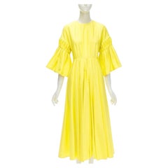 ROKSANDA, abito giallo sole in cotone a pieghe origami con maniche svasate e linea A UK6 XS