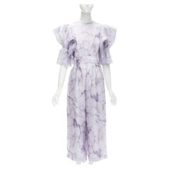 COSTERELLOS purple floral ruffled butterfly sleeves belted jumpsuit FR34 XS