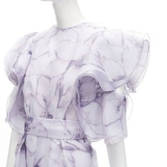 COSTERELLOS purple floral ruffled butterfly sleeves belted jumpsuit FR34 XS