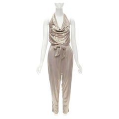 DIANE VON FUSTENBERG Carolette liquid metal gold halter backless jumpsuit S
