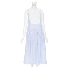 PALMER HARDING 100% cotton white bib front blue striped summer dress UK8 XS
