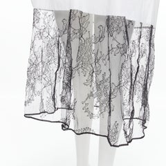 VALENTINO weiß Baumwolle schwarz geblümte Spitze Saum Hemd Kleid IT36 XS